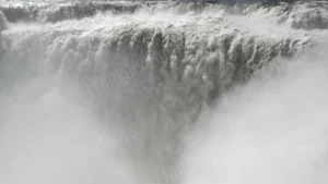 Chute d’eau puissante dans un nuage de brume — gros plan sur une cascade majestueuse, photographie paysage noir et blanc par François Bouthors.