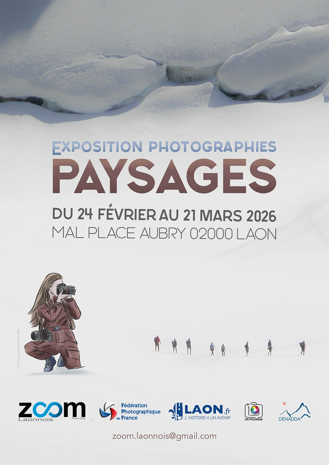 Affiche de l’exposition photographique collective “Paysages” à Laon, organisée par Zoom Laonnois du 24 février au 21 mars 2026.