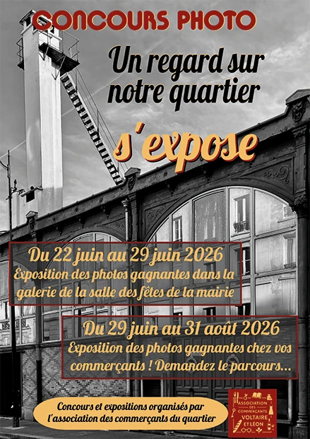 Affiche du concours photo « Un regard sur notre quartier » — exposition de street photo à la mairie du 11e, place Léon Blum, Paris, juin 2026