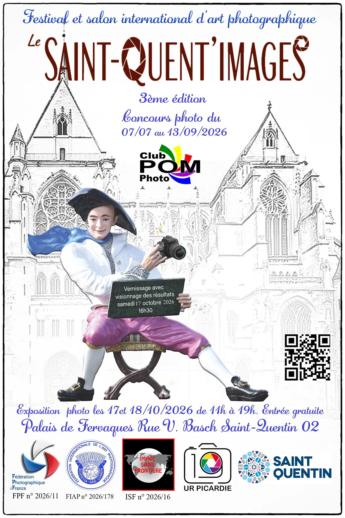 Affiche du 3e salon international d'art photographique Le Saint-Quent'Images, Palais de Fervaques, Saint-Quentin, 17 et 18 octobre 2026